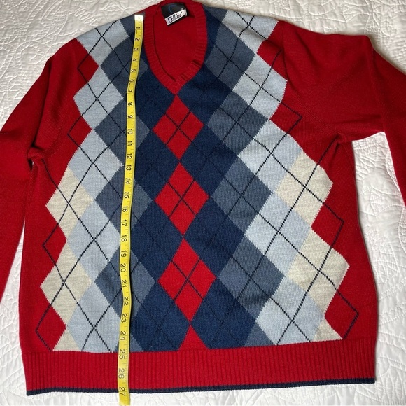 Vintage Cellini Men's Red&Blue Argyle Wool Blend Sweater Preppy Grandpa Academia - Picture 5 of 8